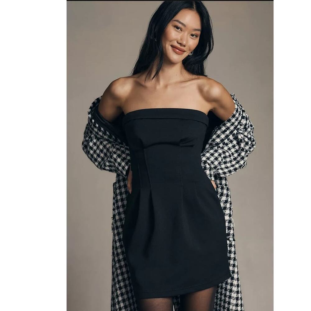 NWT By Anthropologie Strapless Structured Mini Dress $178 SIZE 10 Black LBD